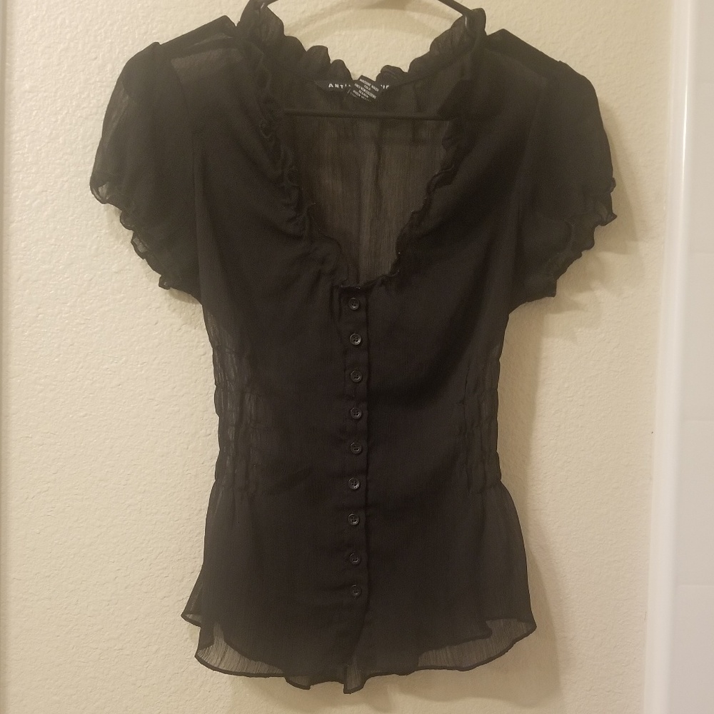 Antilia Femme Black sheer button down size S